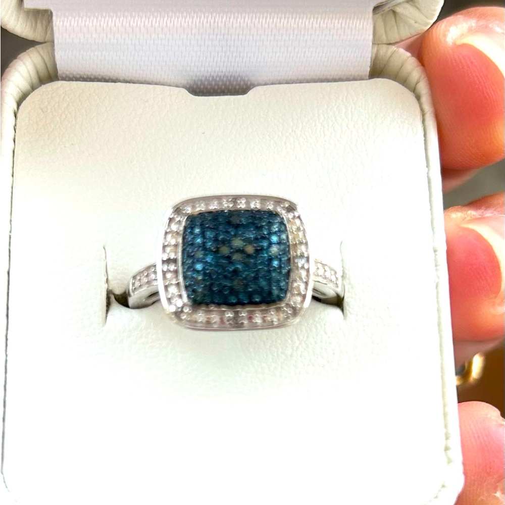 Genuine Blue Diamond Dinner Ring size 7.5
